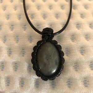 Beautiful stone pendant with black wax adjustable rope necklace